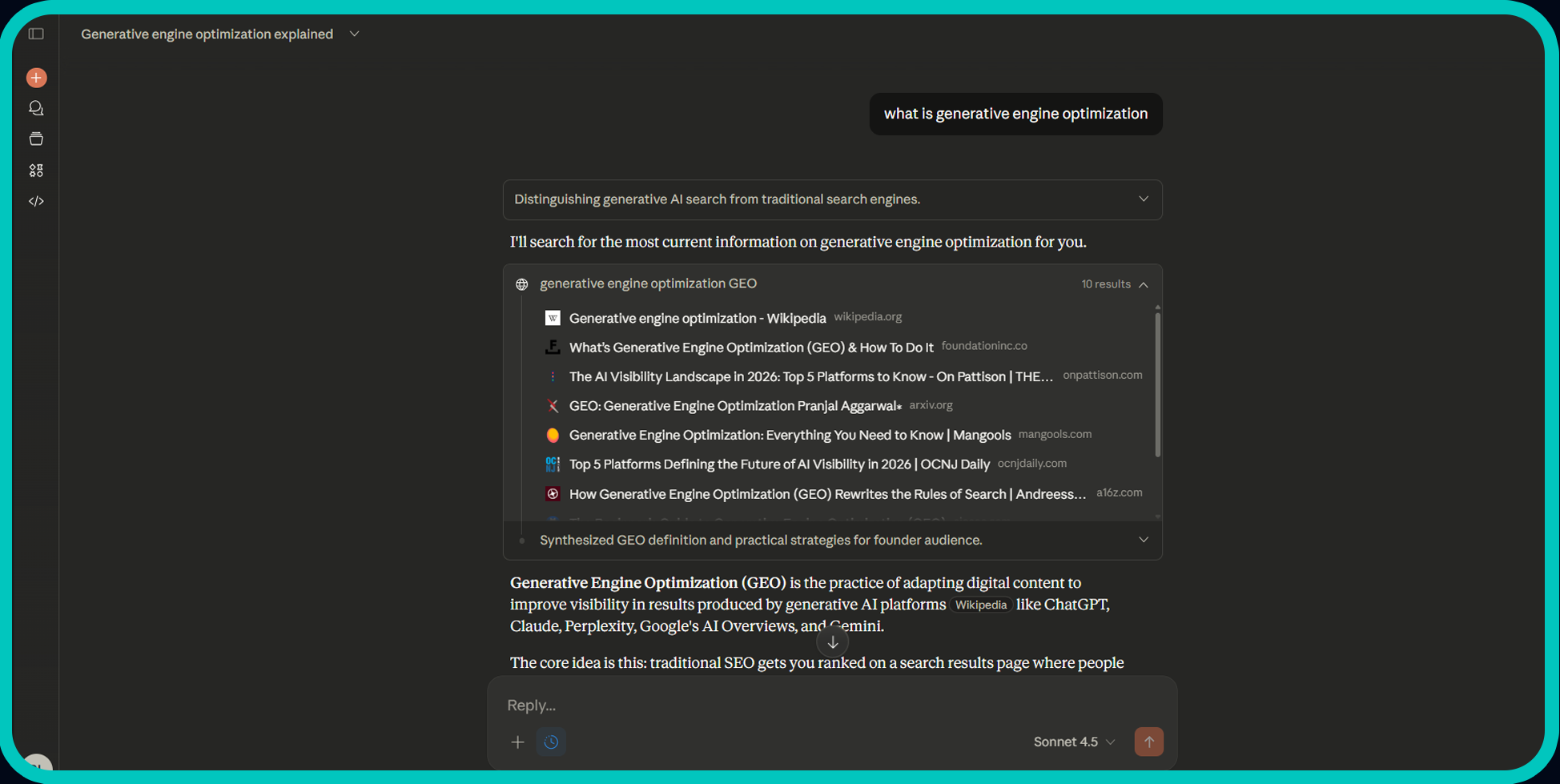 Claude screenshot with web search