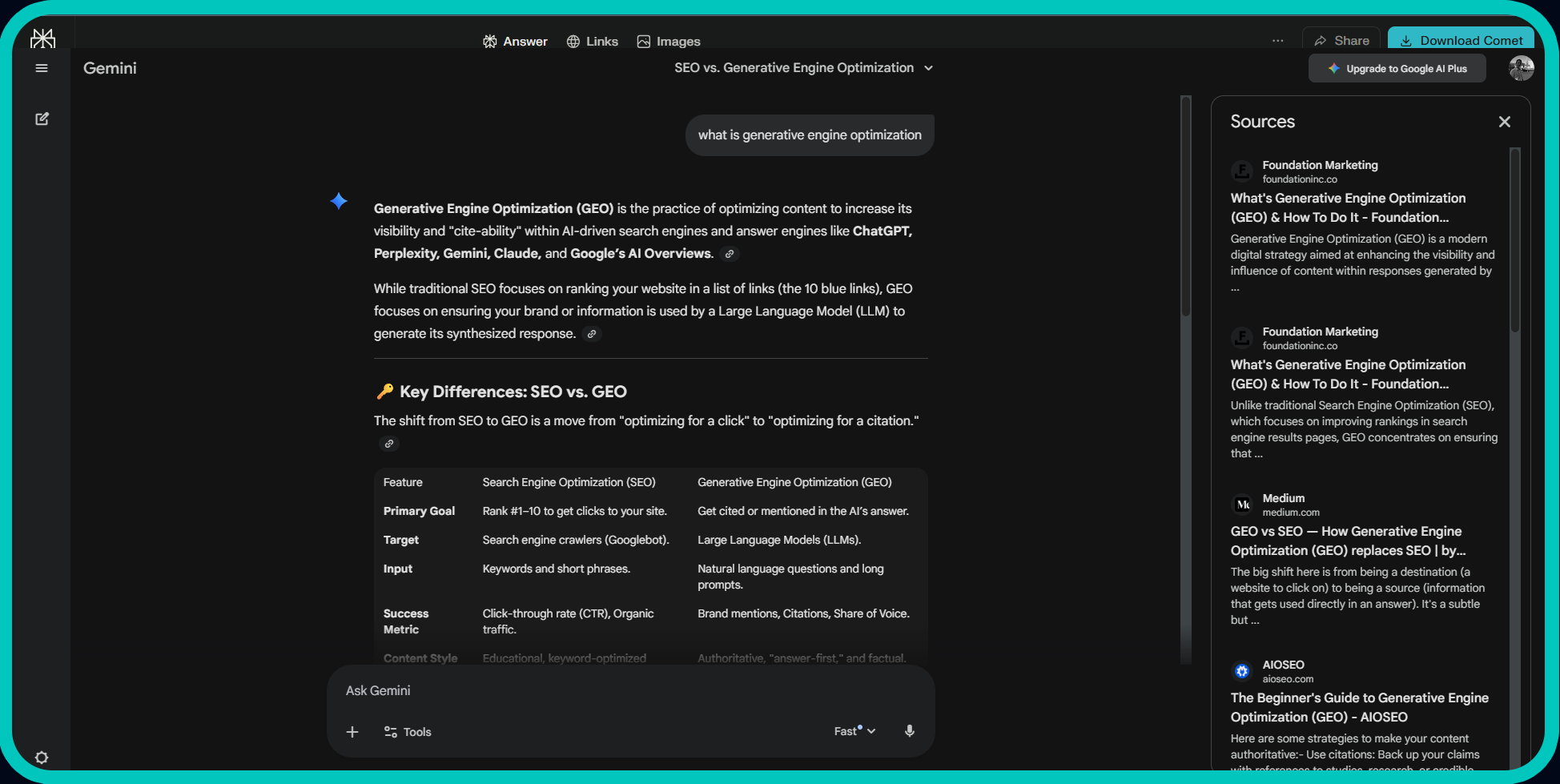 Gemini screenshot with web search