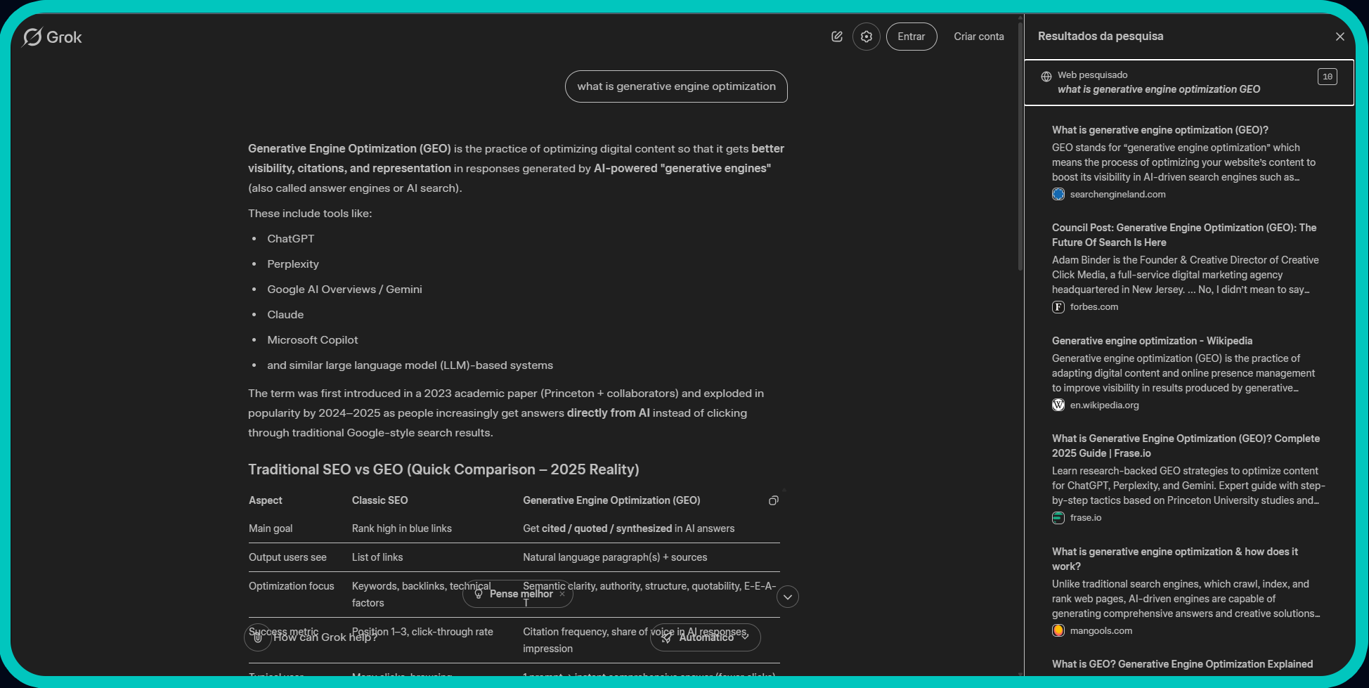 Grok screenshot with web search