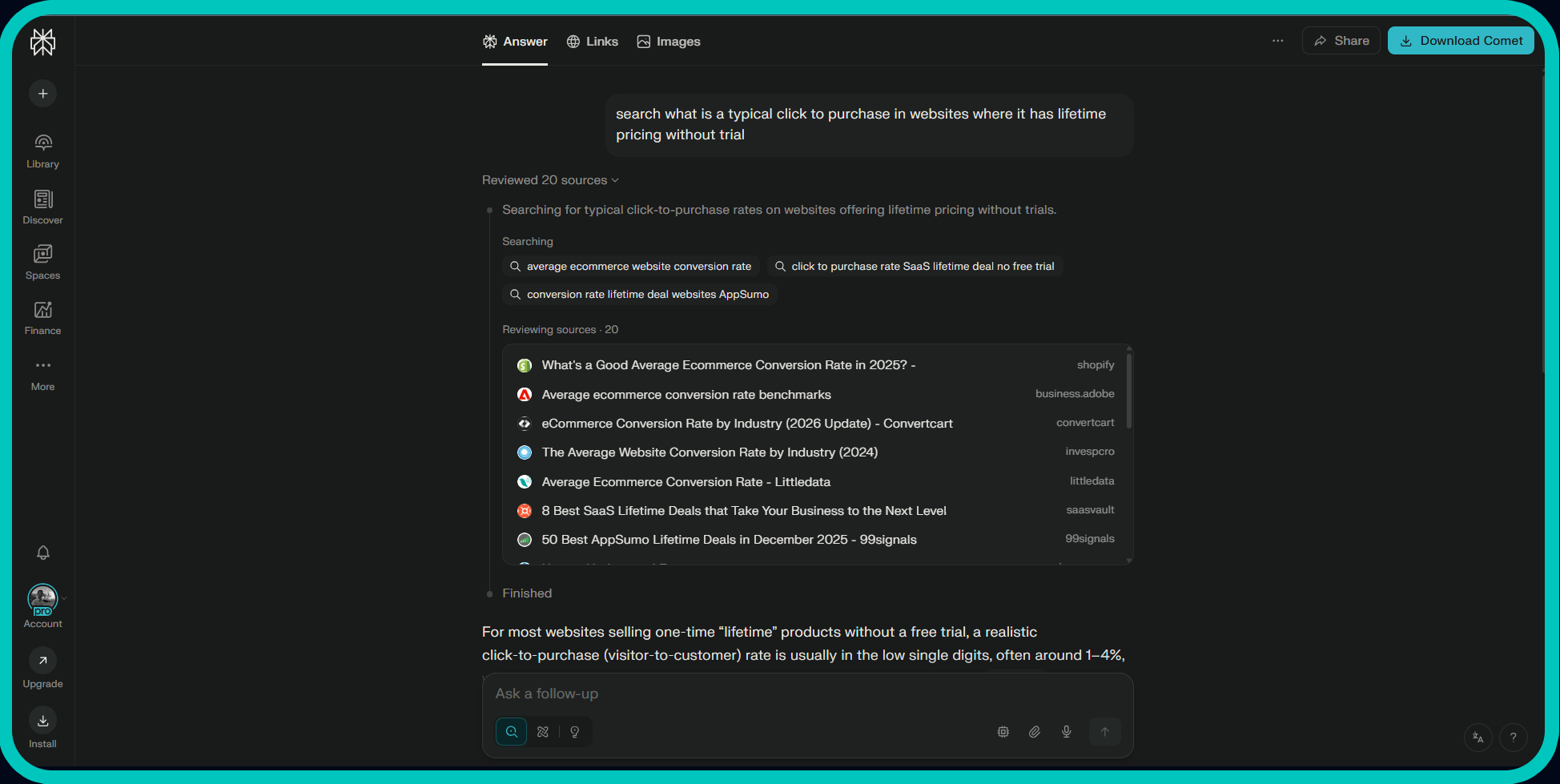 Perplexity screenshot with web search