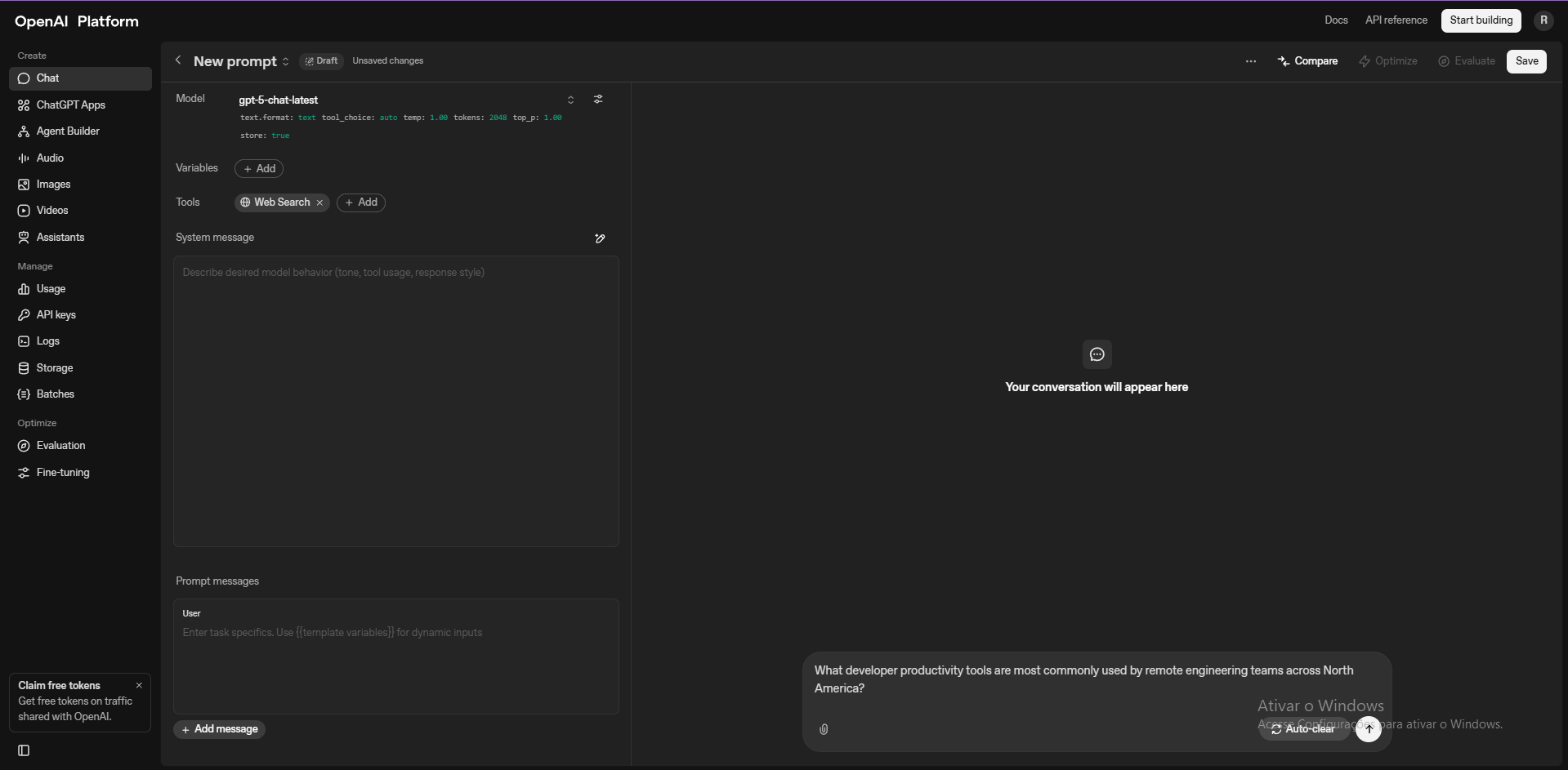 ChatGPT Playground interface showing AI citation patterns